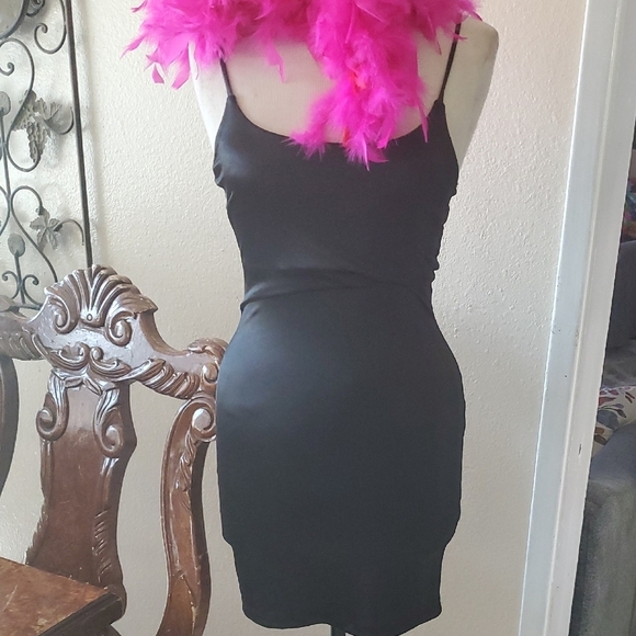 Black Ribbed Bodycon Mini Dress with Spaghetti Straps - Picture 1 of 7